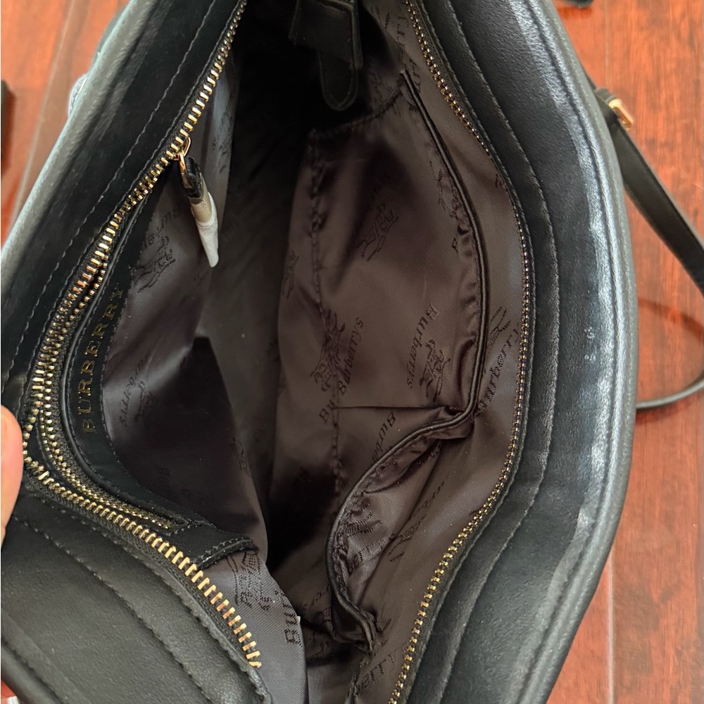 Burberry Beige Plaid Tote with Black Trim and Gold Logo - Picture 7 of 9